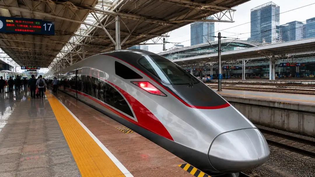 China fast train at a modern high-speed railway station